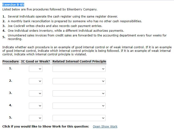 Procedures five followed listed below gilmore company vacations employees required take has internal control department daily customers if indicate example